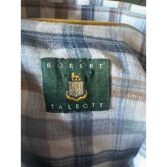 Robert Talbott 100% Linen Plaid Button Up Shirt Blue Brown Long Sleeve Size M - Picture 5 of 10